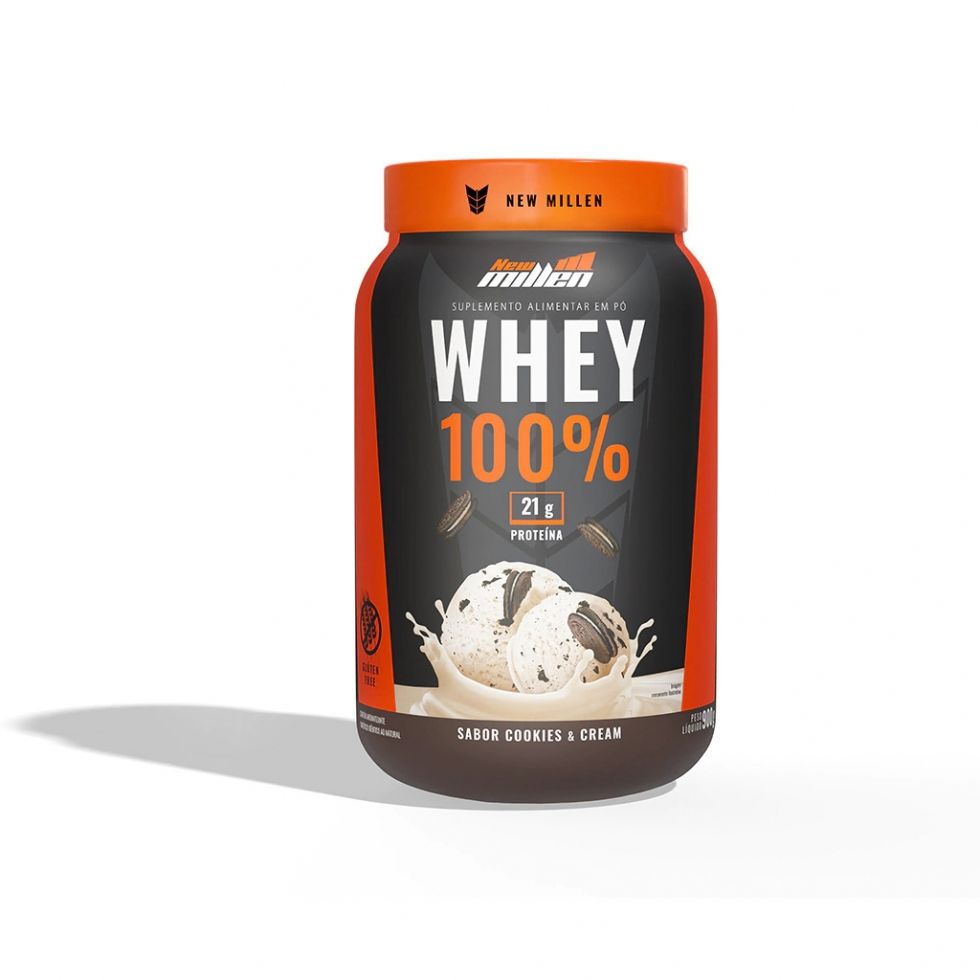 Pote de Whey 100% da New Millen com 900 g