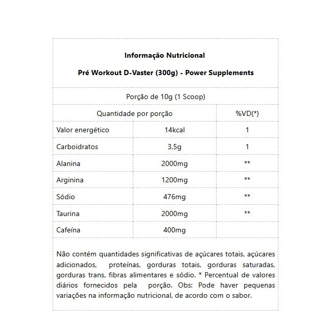 Pré Treino D-Vaster (300g) - Power Supplements