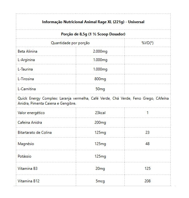 Animal Rage XL (221g) - Universal Nutrition