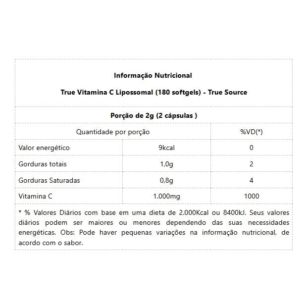 Vitamina C - True Lipossomal (180 caps) - True Source