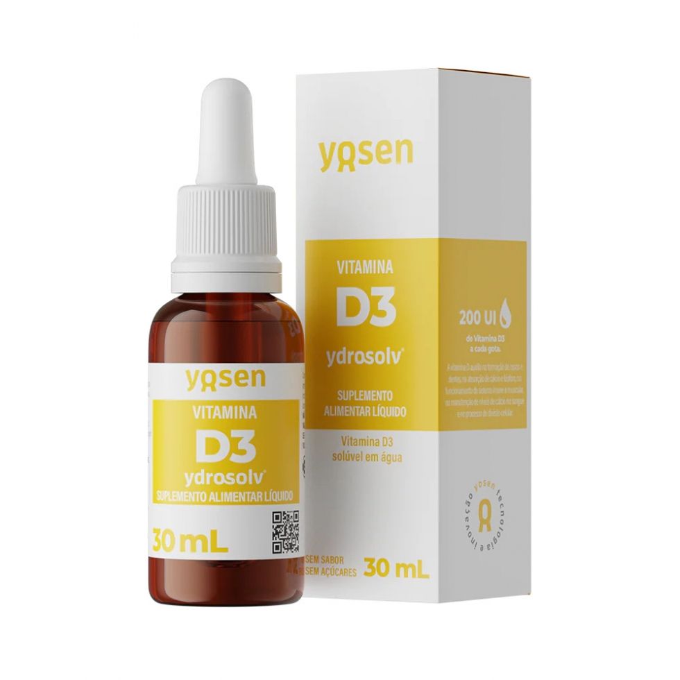 Frasco de 30 ml de Vitamina D3 Ydrosolv da Yosen, suplemento líquido em gotas