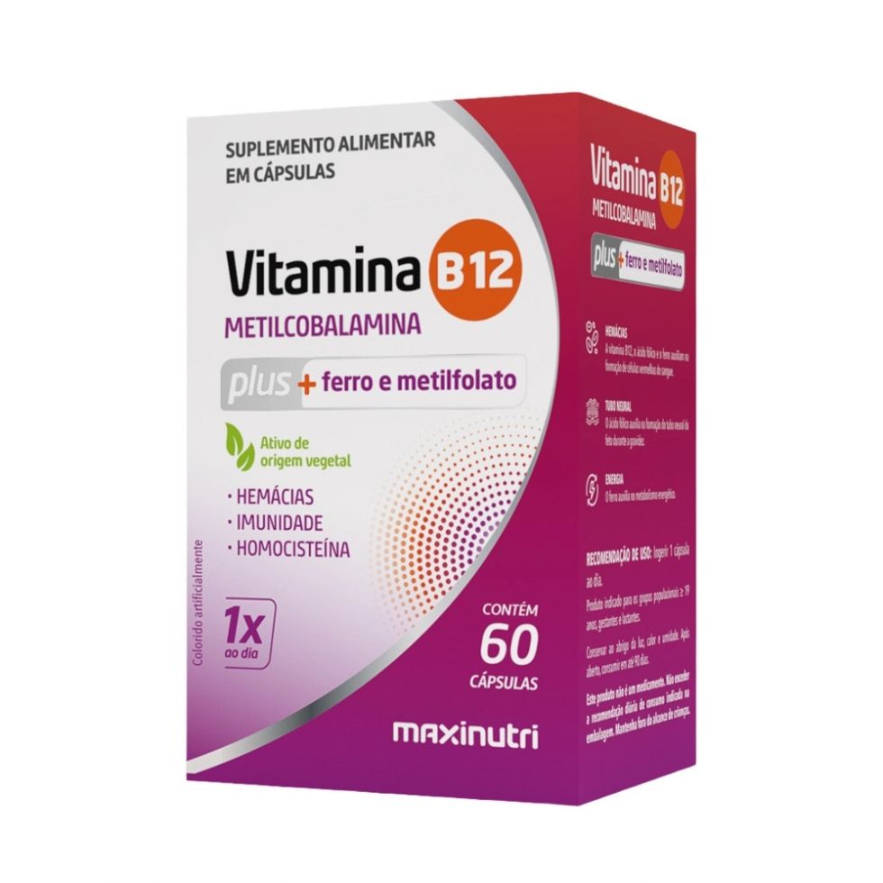 Caixa de Vitamina B12 Plus da MaxiNutri com 60 cápsulas