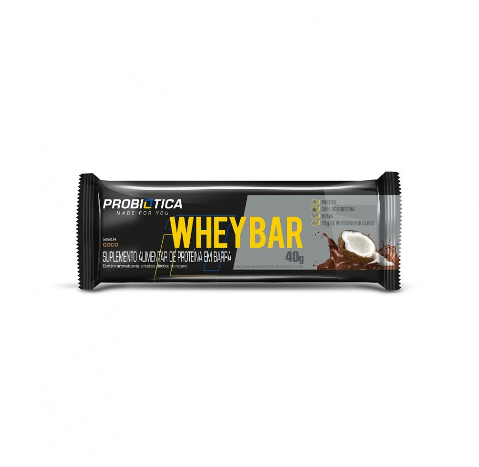 Barra Whey Bar Low Carb da Probiótica de 40 g na embalagem