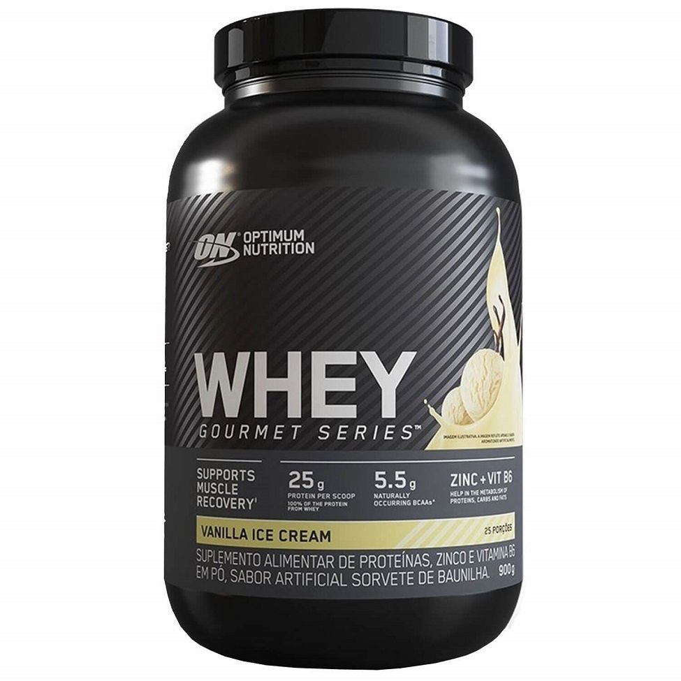 Pote de 900 g do whey em pó ON Whey Gourmet Series, da Optimum Nutrition
