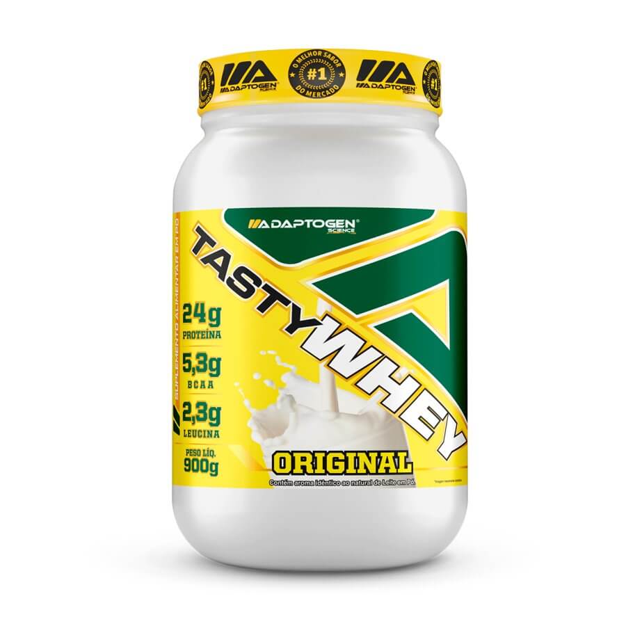 Pote de 900 g do whey protein Tasty Whey da Adaptogen