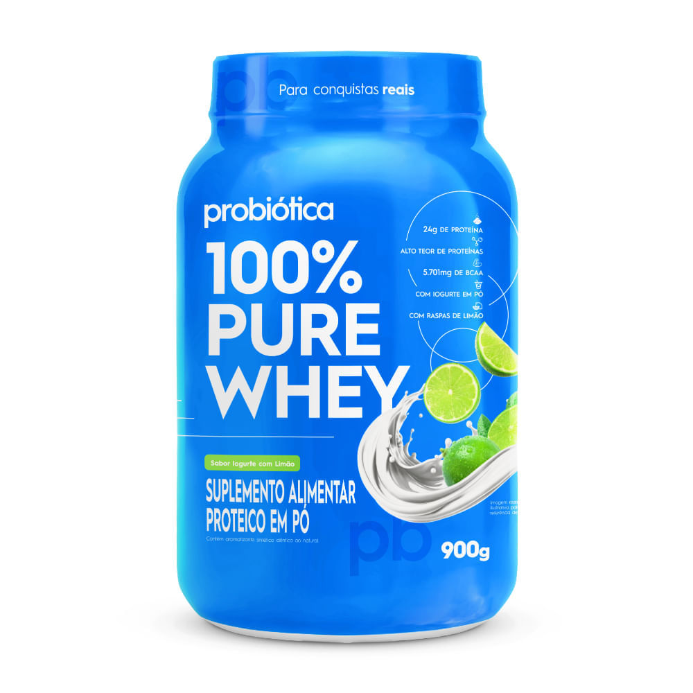 Pote de 900 g de 100% Pure Whey, whey protein concentrado em pó da Probiótica