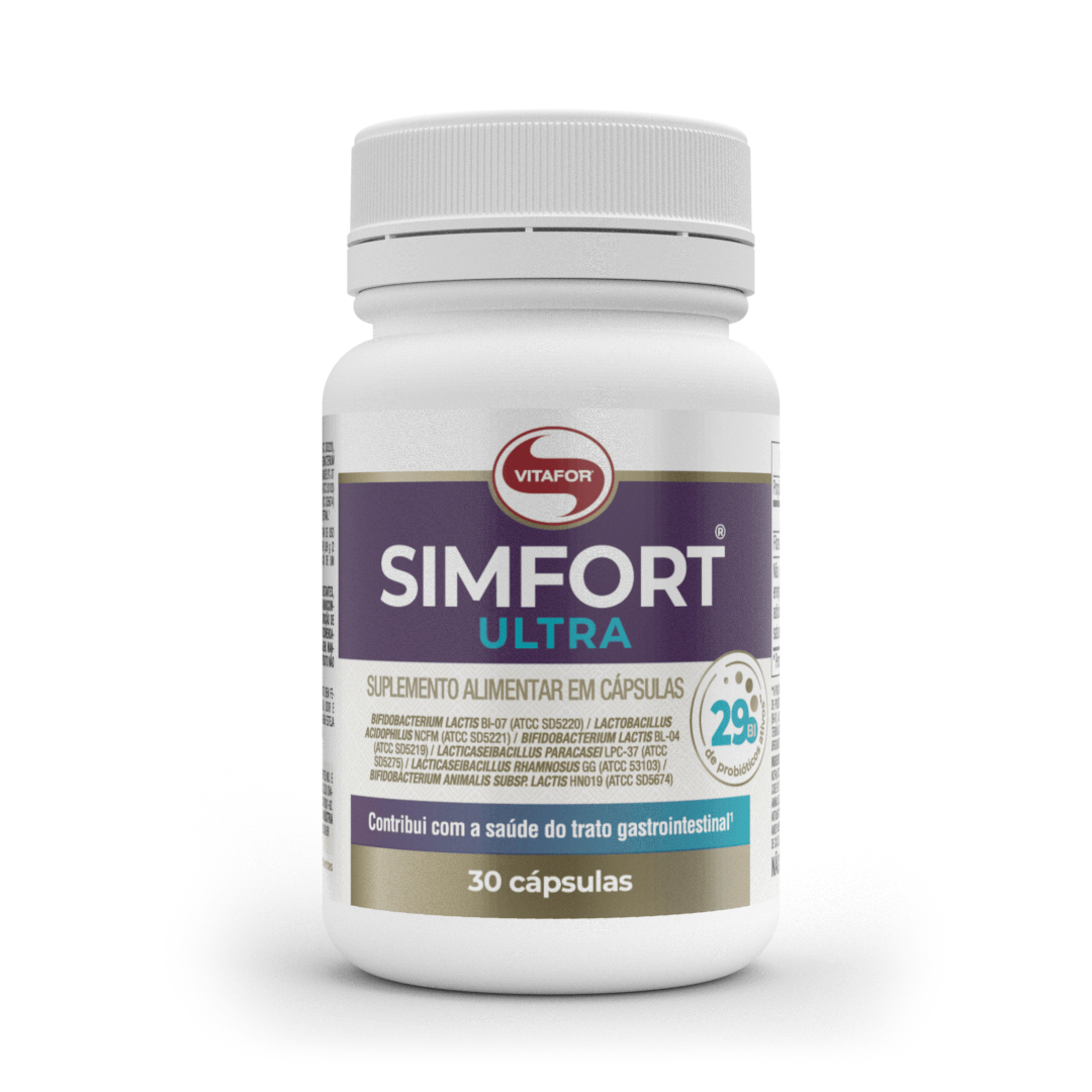 Pote de Simfort Ultra da VitaFor com 30 cápsulas probióticas