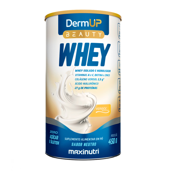 Pote de 450 g de DermUP Beauty Whey MaxiNutri, whey protein em pó com colágeno