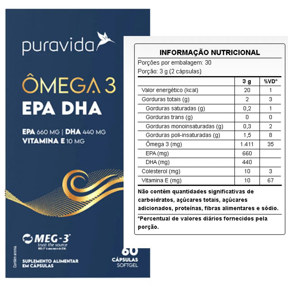 Ômega 3 EPA DHA 60 cápsulas – Puravida