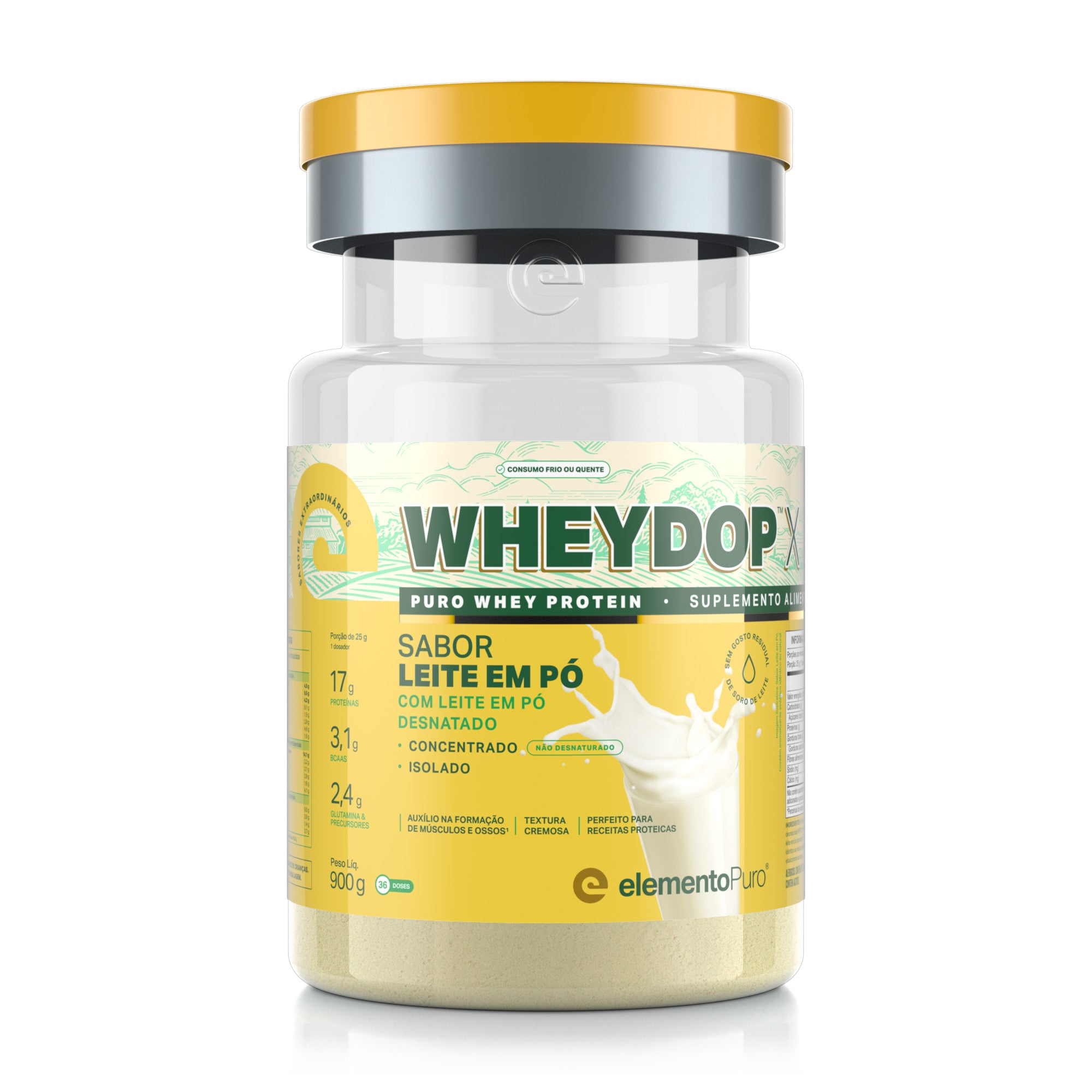 Pote de 900 g de WheyDop-X Elemento Puro, whey protein em pó sabor doce de leite